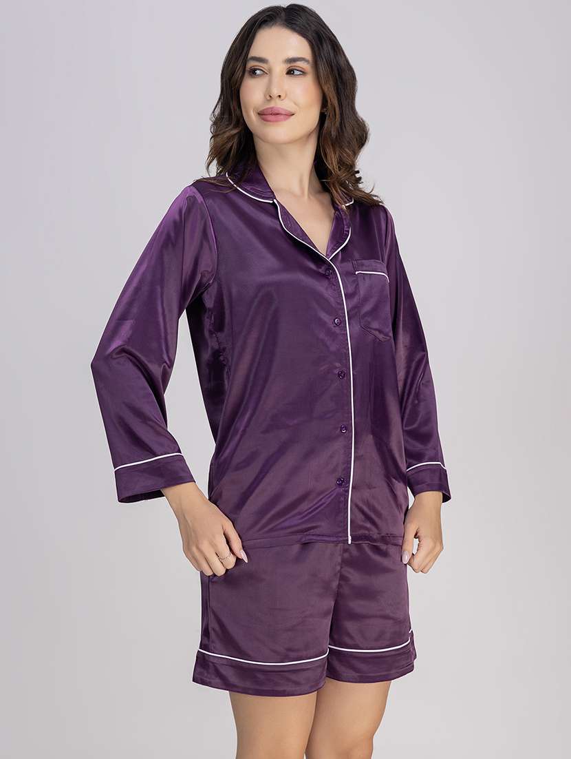 women solid nightwear shorts set - 21750149 -  Standard Image - 1