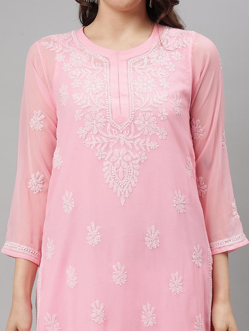 women three quarter sleeve straight chikankari kurta - 21750155 - Standard Image - 6