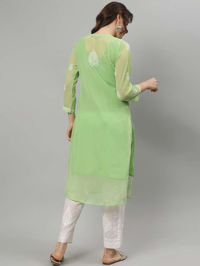 women three quarter sleeve straight chikankari kurta - 21750156 - Standard Image - 4