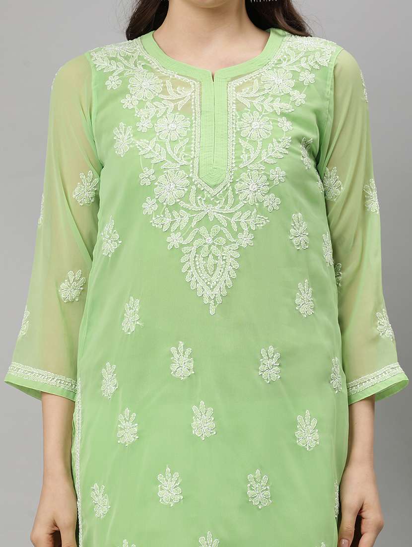 women three quarter sleeve straight chikankari kurta - 21750156 - Standard Image - 6