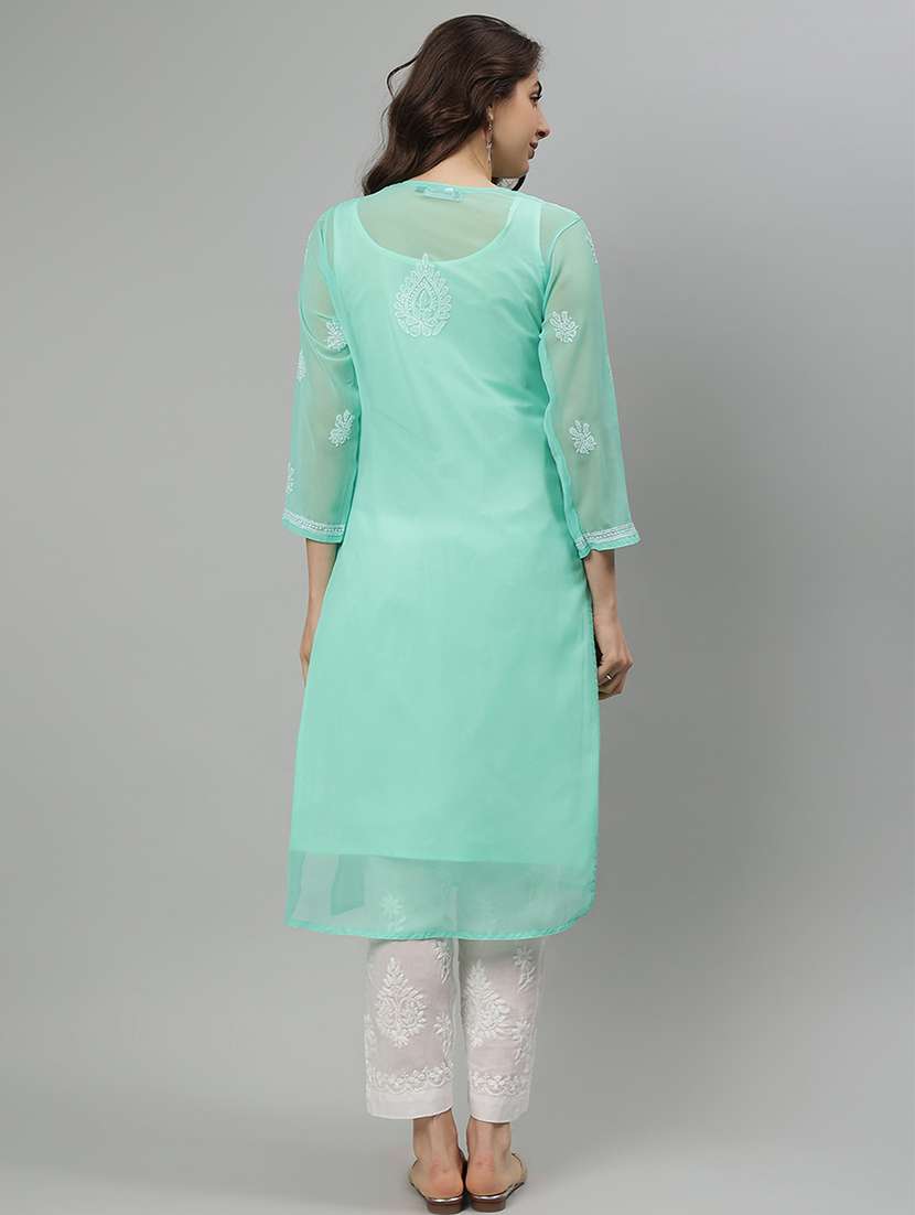 women three quarter sleeve straight chikankari kurta - 21750157 - Standard Image - 4