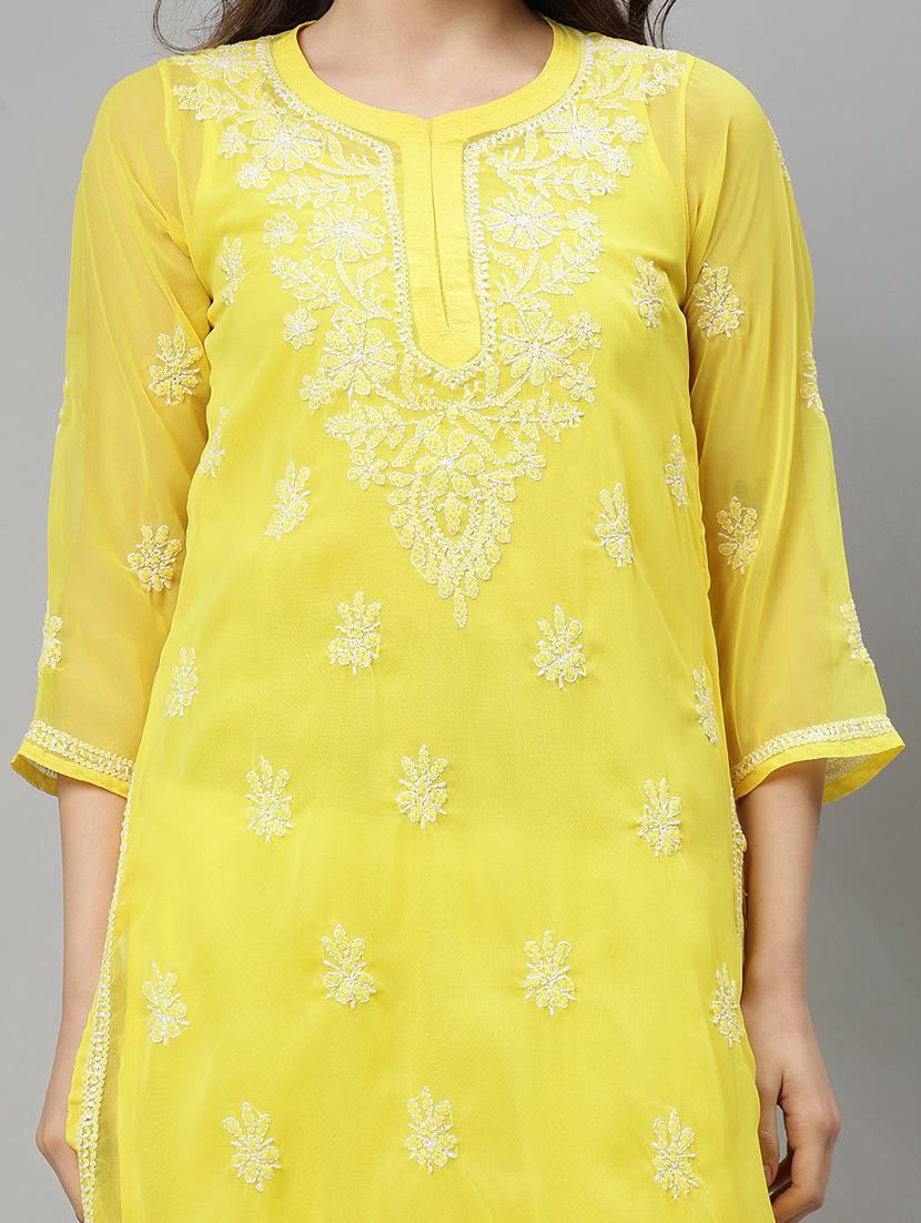 women three quarter sleeve straight chikankari kurta - 21750160 - Standard Image - 6