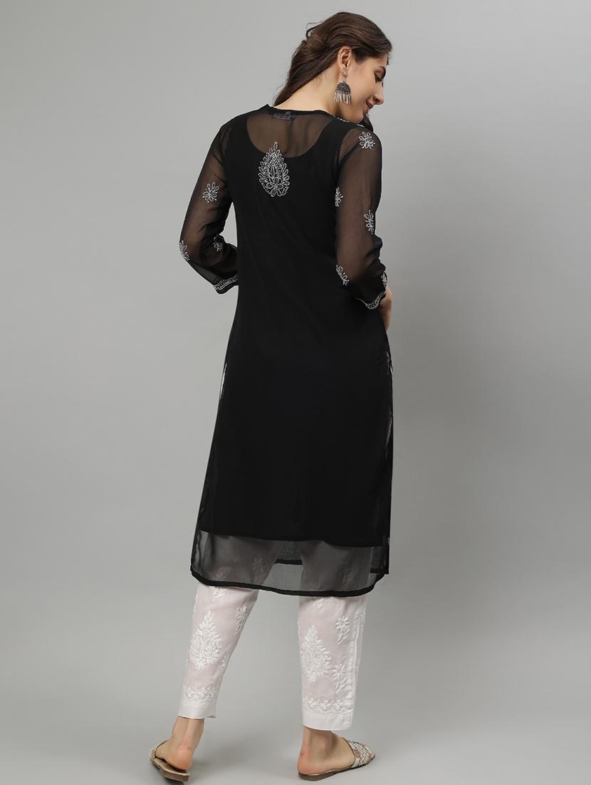 women three quarter sleeve straight chikankari kurta - 21750161 - Standard Image - 4