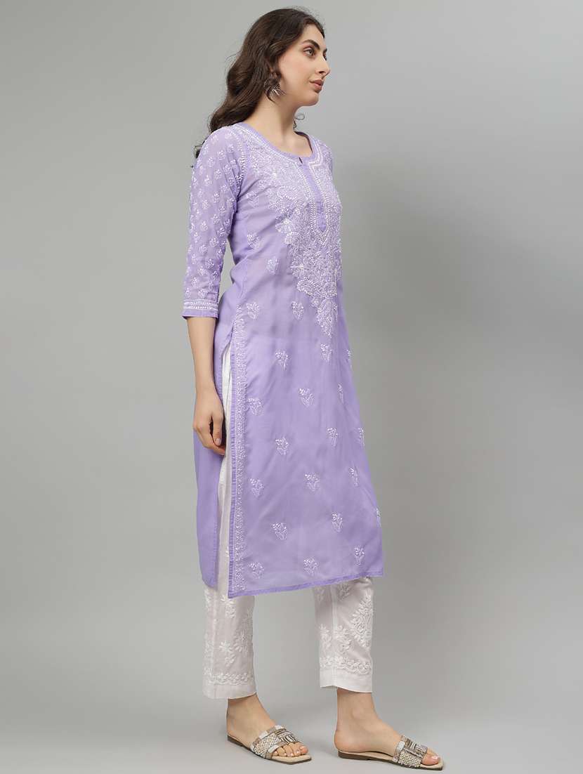 women three quarter sleeve straight chikankari kurta - 21750168 - Standard Image - 1