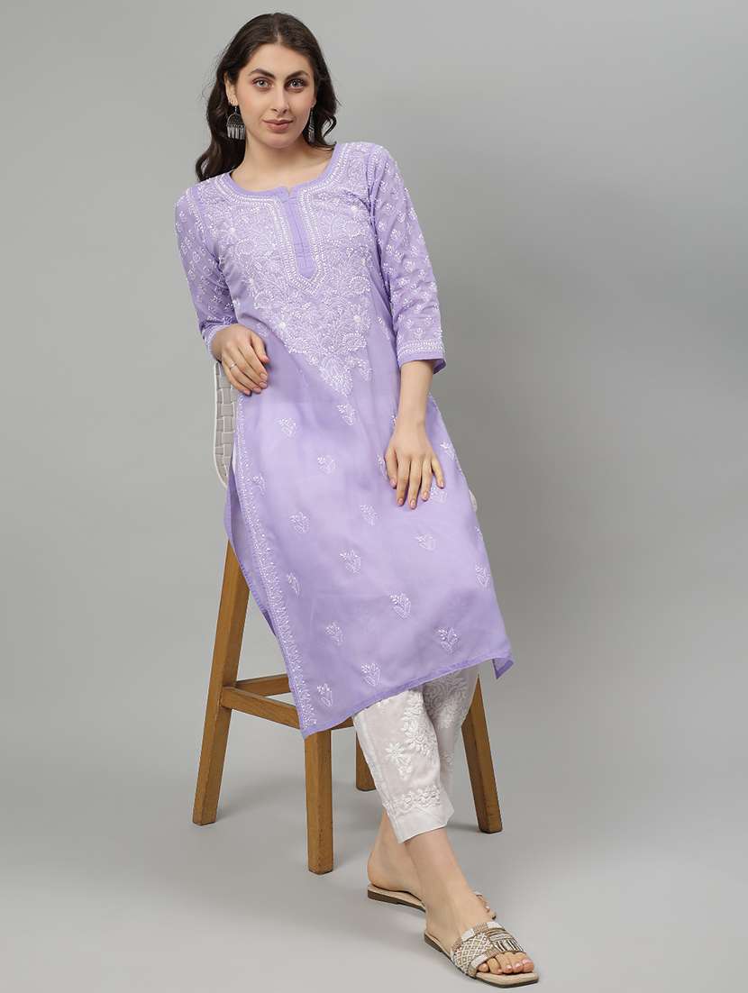 women three quarter sleeve straight chikankari kurta - 21750168 - Standard Image - 4