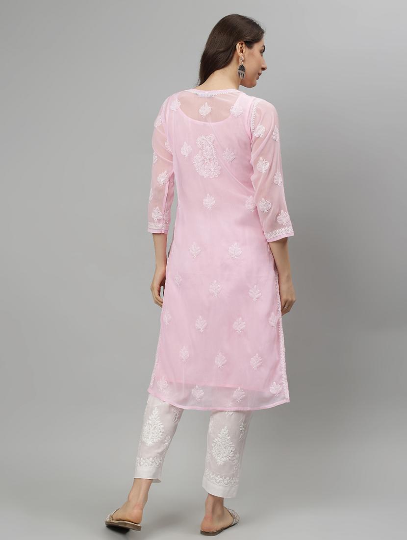 women three quarter sleeve straight chikankari kurta - 21750171 - Standard Image - 4