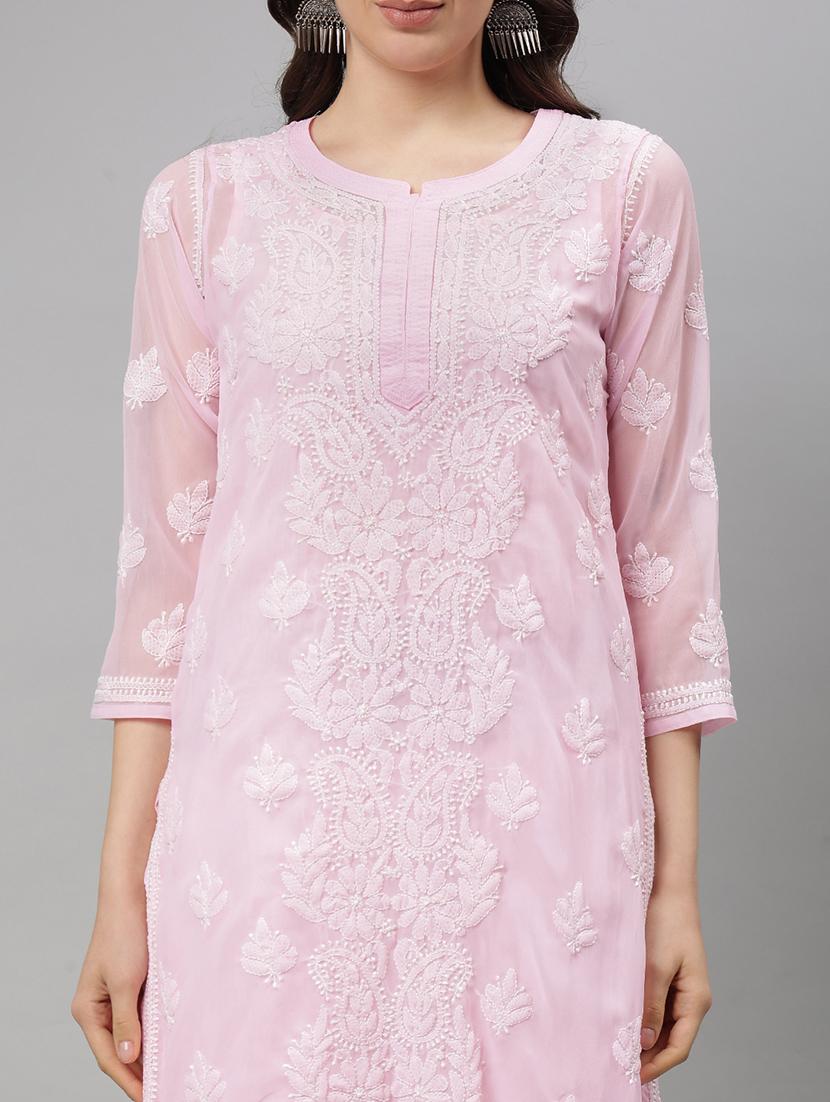 women three quarter sleeve straight chikankari kurta - 21750171 - Standard Image - 6