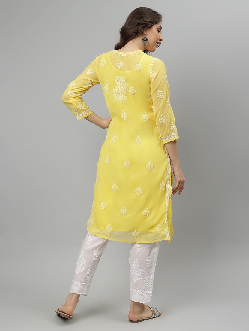 women three quarter sleeve straight chikankari kurta - 21750172 - Standard Image - 4