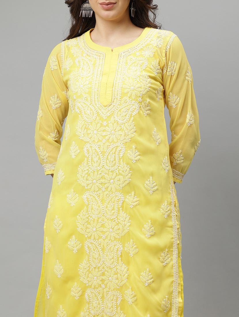 women three quarter sleeve straight chikankari kurta - 21750172 - Standard Image - 6