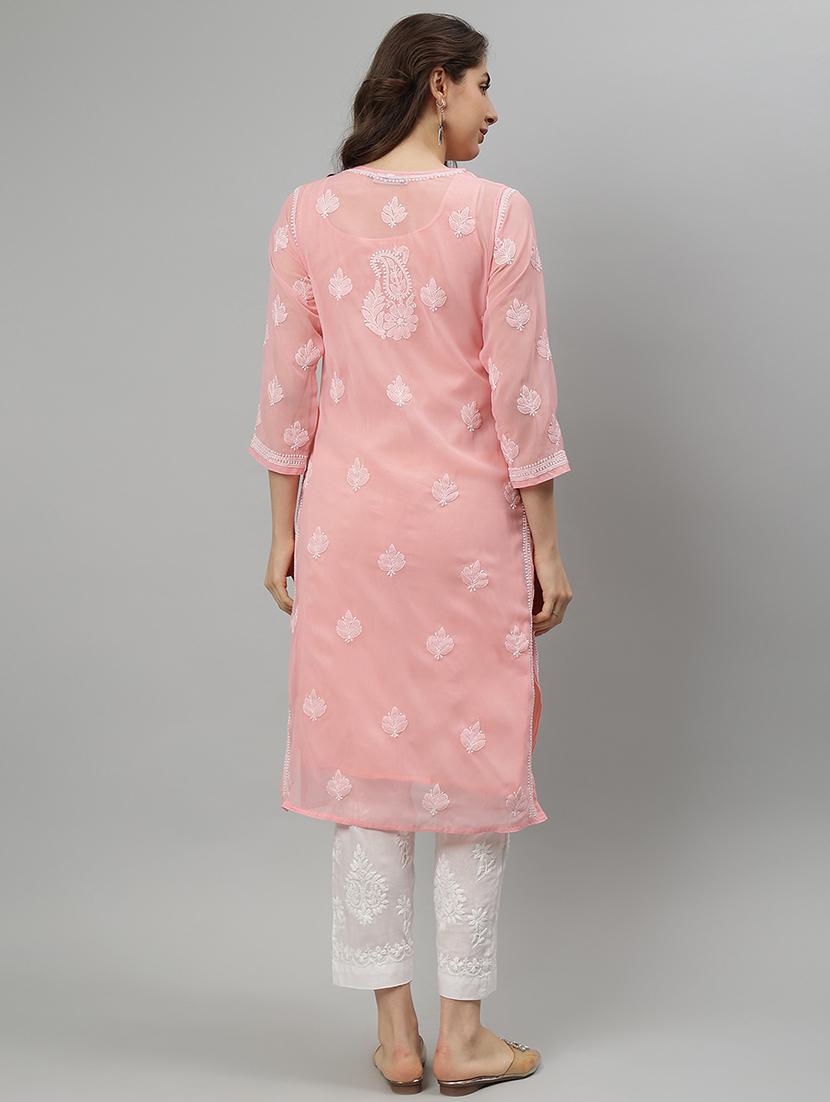 women three quarter sleeve straight chikankari kurta - 21750174 - Standard Image - 4