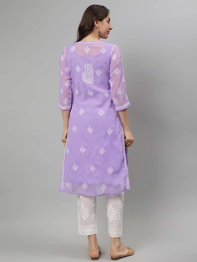 women three quarter sleeve straight chikankari kurta - 21750176 -  Standard Image - 4