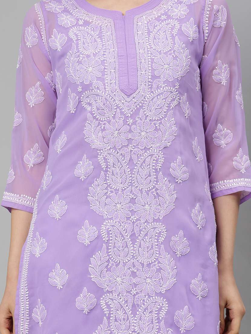 women three quarter sleeve straight chikankari kurta - 21750176 -  Standard Image - 6