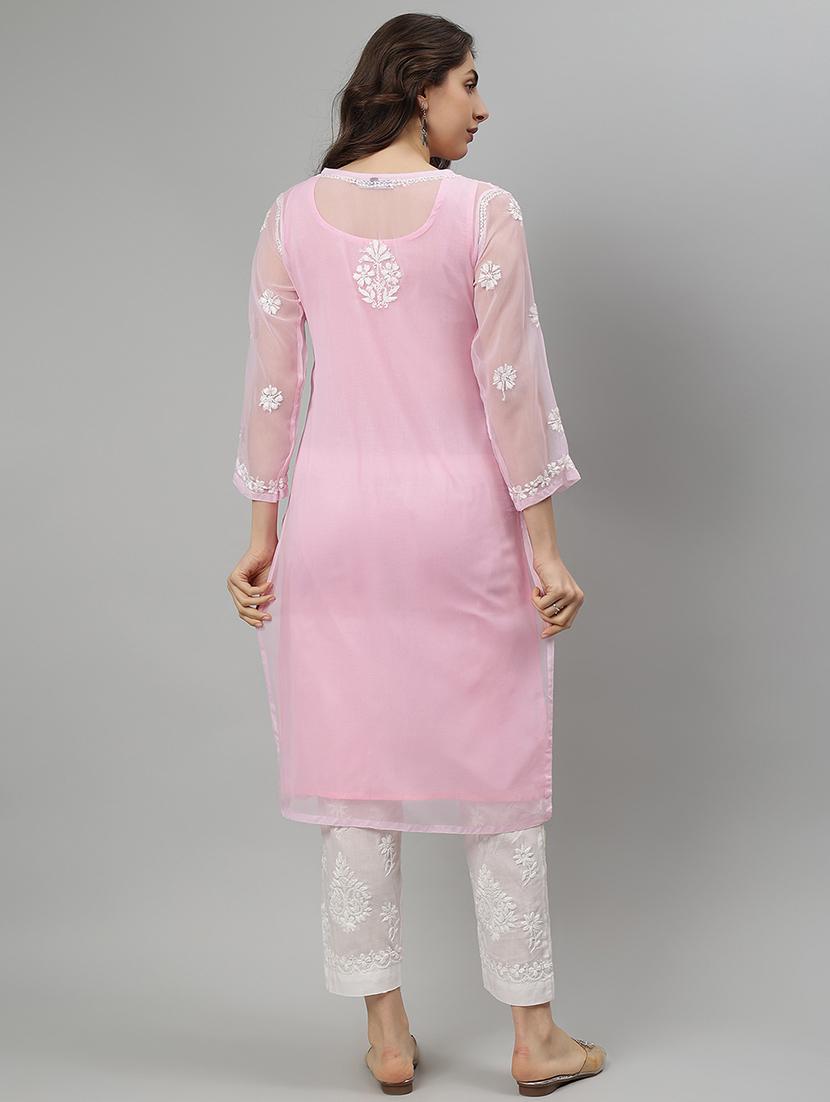 women three quarter sleeve straight chikankari kurta - 21750180 - Standard Image - 4