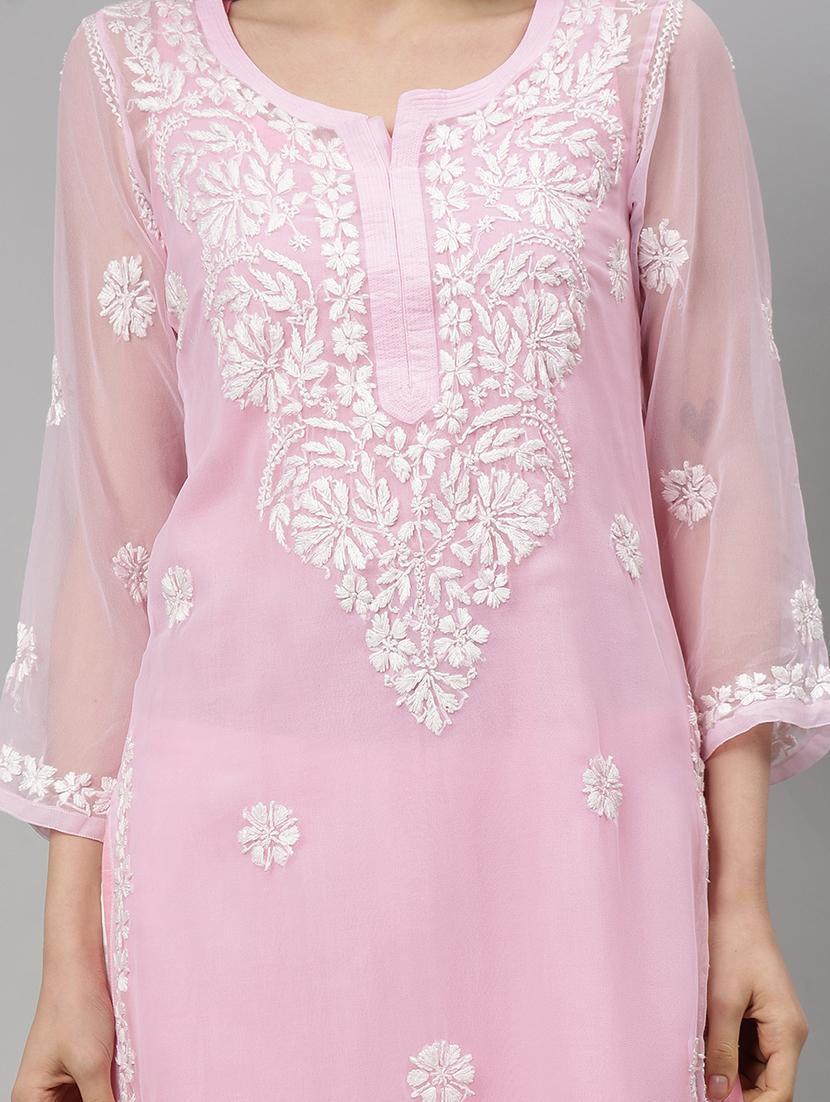 women three quarter sleeve straight chikankari kurta - 21750180 - Standard Image - 6