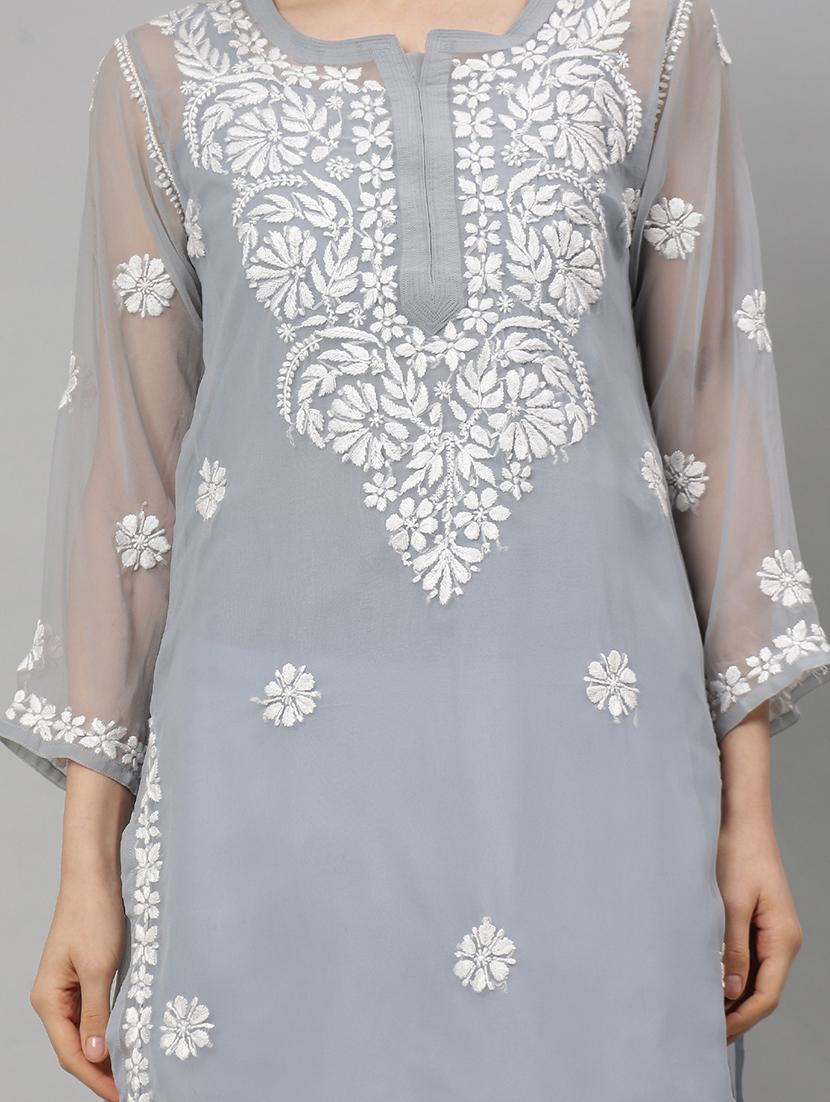 women three quarter sleeve straight chikankari kurta - 21750184 - Standard Image - 6