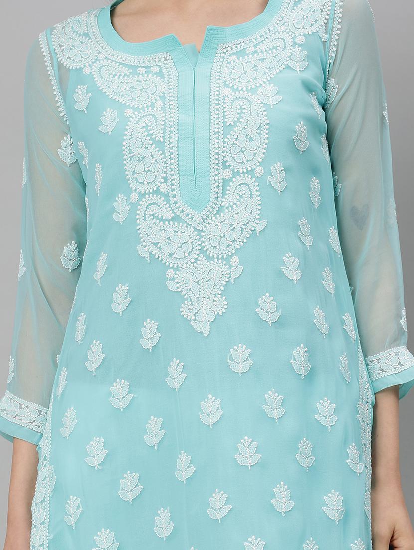 women three quarter sleeve straight chikankari kurta - 21750187 - Standard Image - 6