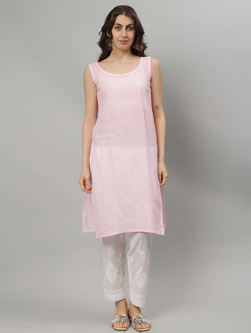 women three quarter sleeve straight chikankari kurta - 21750190 -  Standard Image - 4