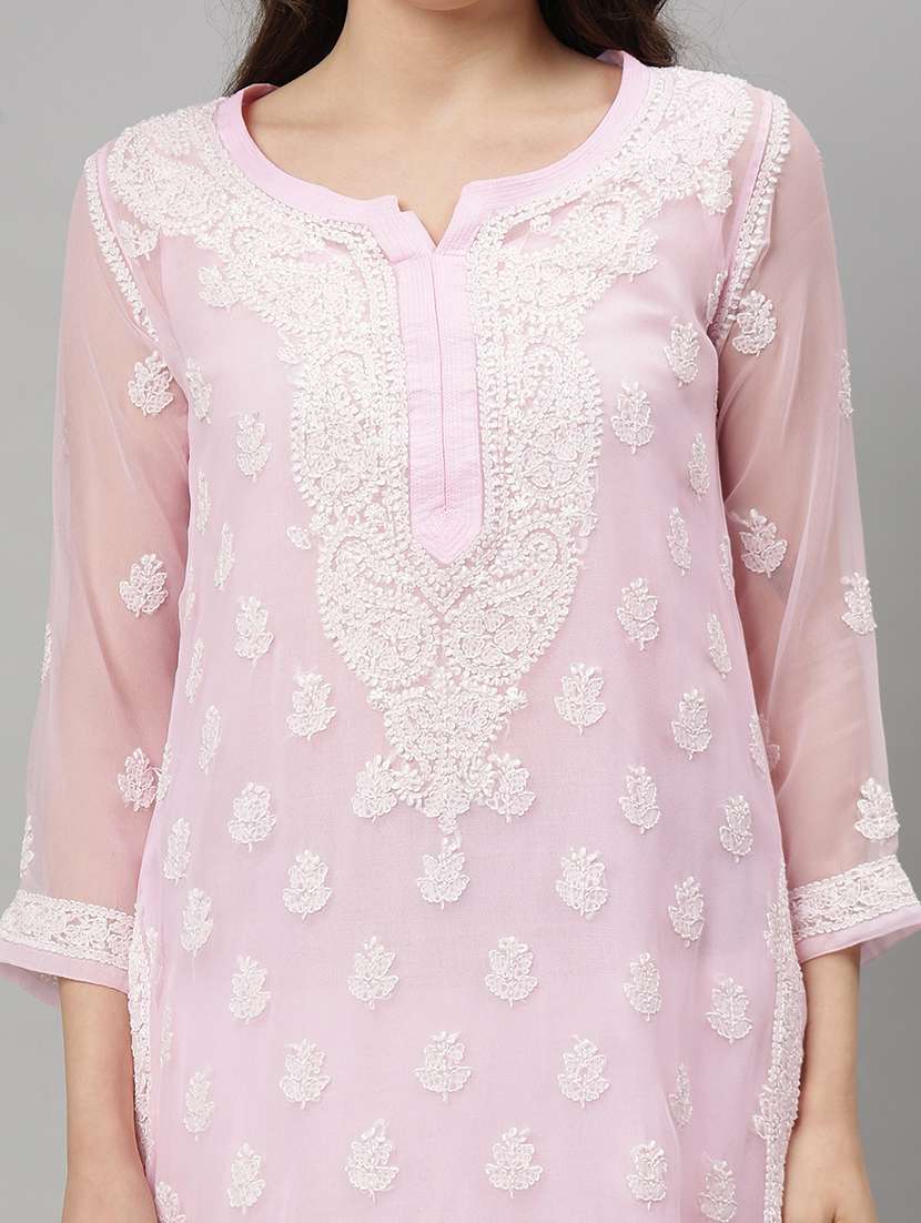 women three quarter sleeve straight chikankari kurta - 21750190 -  Standard Image - 6