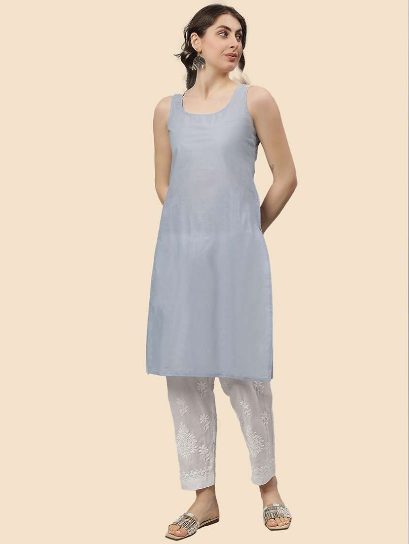 women three quarter sleeve straight chikankari kurta - 21750191 -  Standard Image - 4