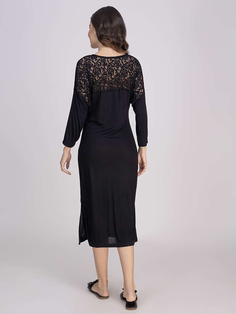women solid lace detailed long sleeves nighty - 21750206 -  Standard Image - 4