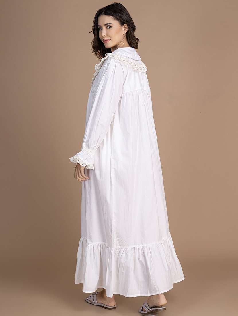women solid lace detailed long sleeves nighty - 21750218 -  Standard Image - 4