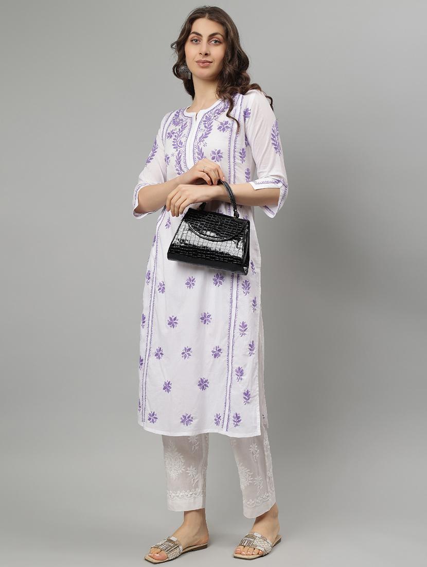 women three quarter sleeve straight chikankari kurta - 21750222 - Standard Image - 4