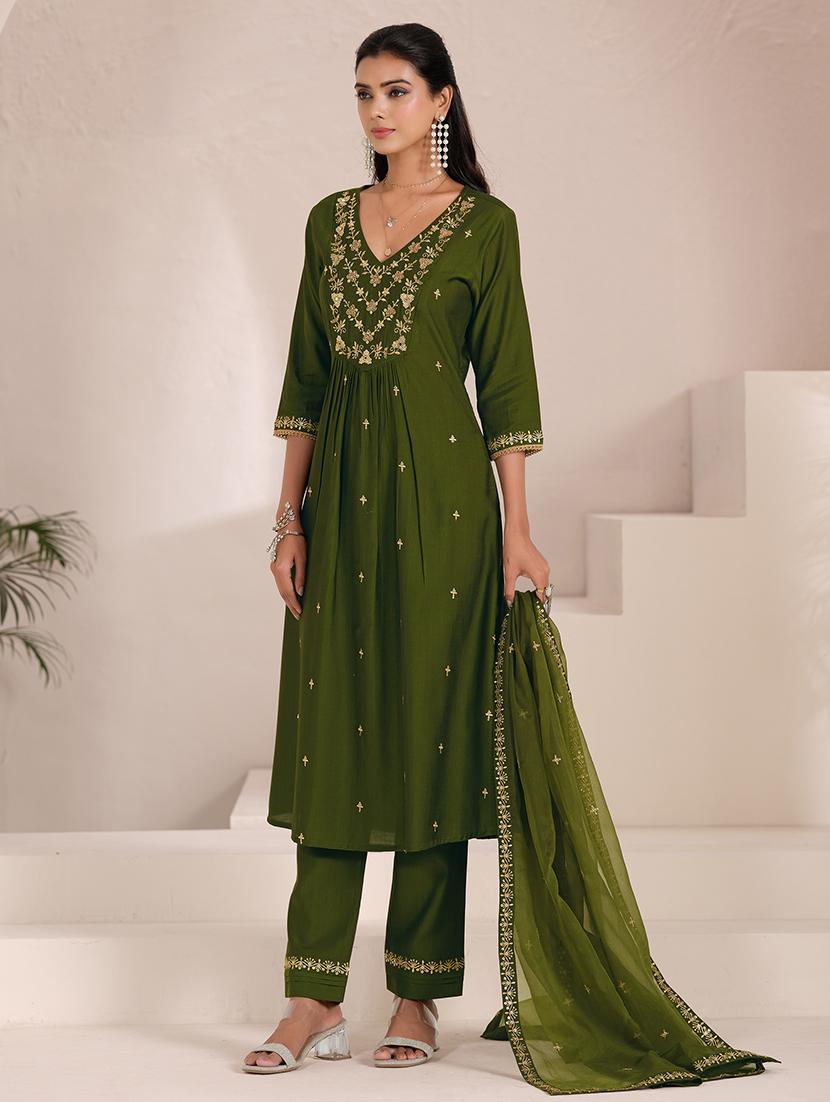 women three quarter sleeve kurta pant with dupatta set - 21750330 - Standard Image - 1