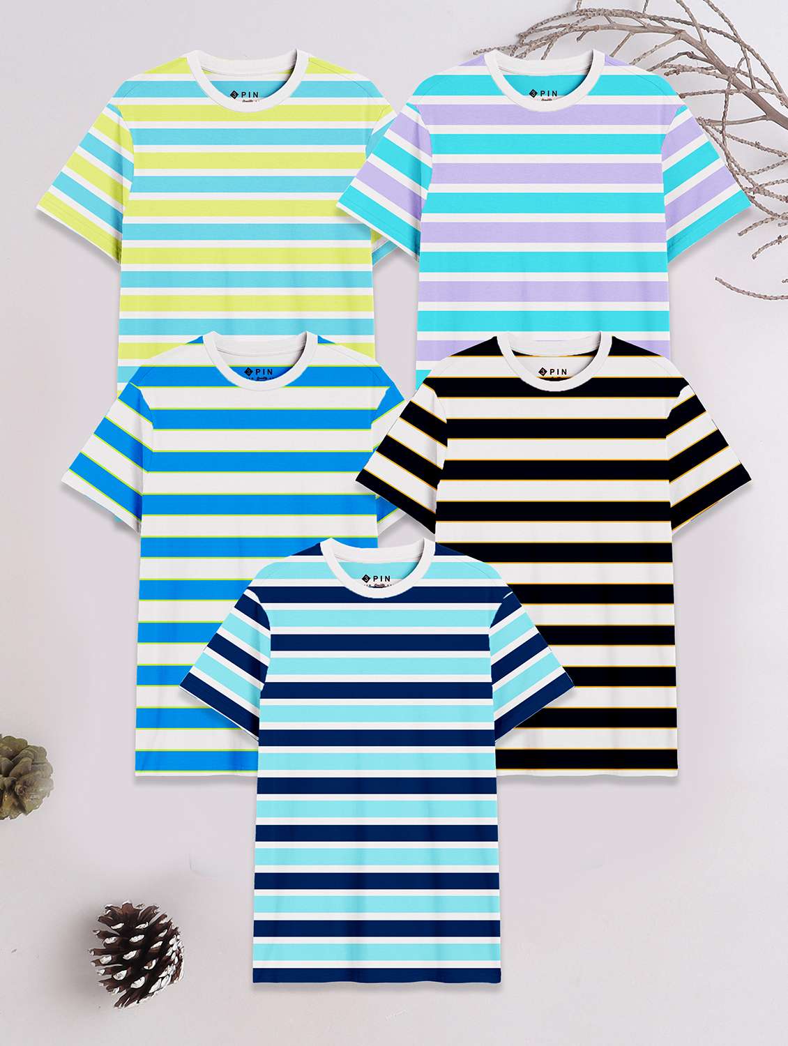 boys pack of 5 striped short sleeve t-shirt