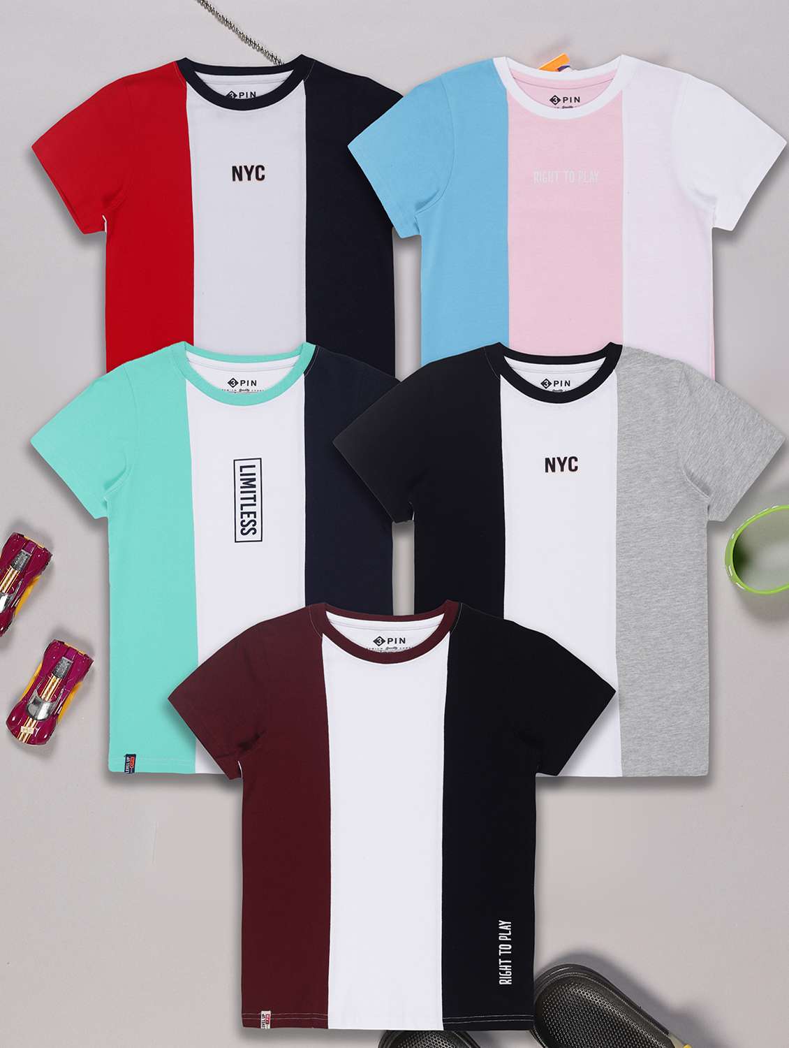 boys pack of 5 printed short sleeve t-shirt