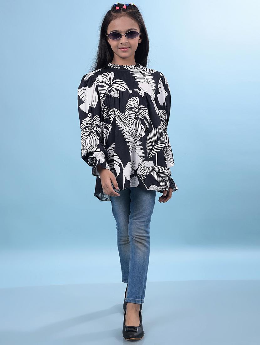 girls floral print puff sleeves a-line top - 21750550 - Standard Image - 4