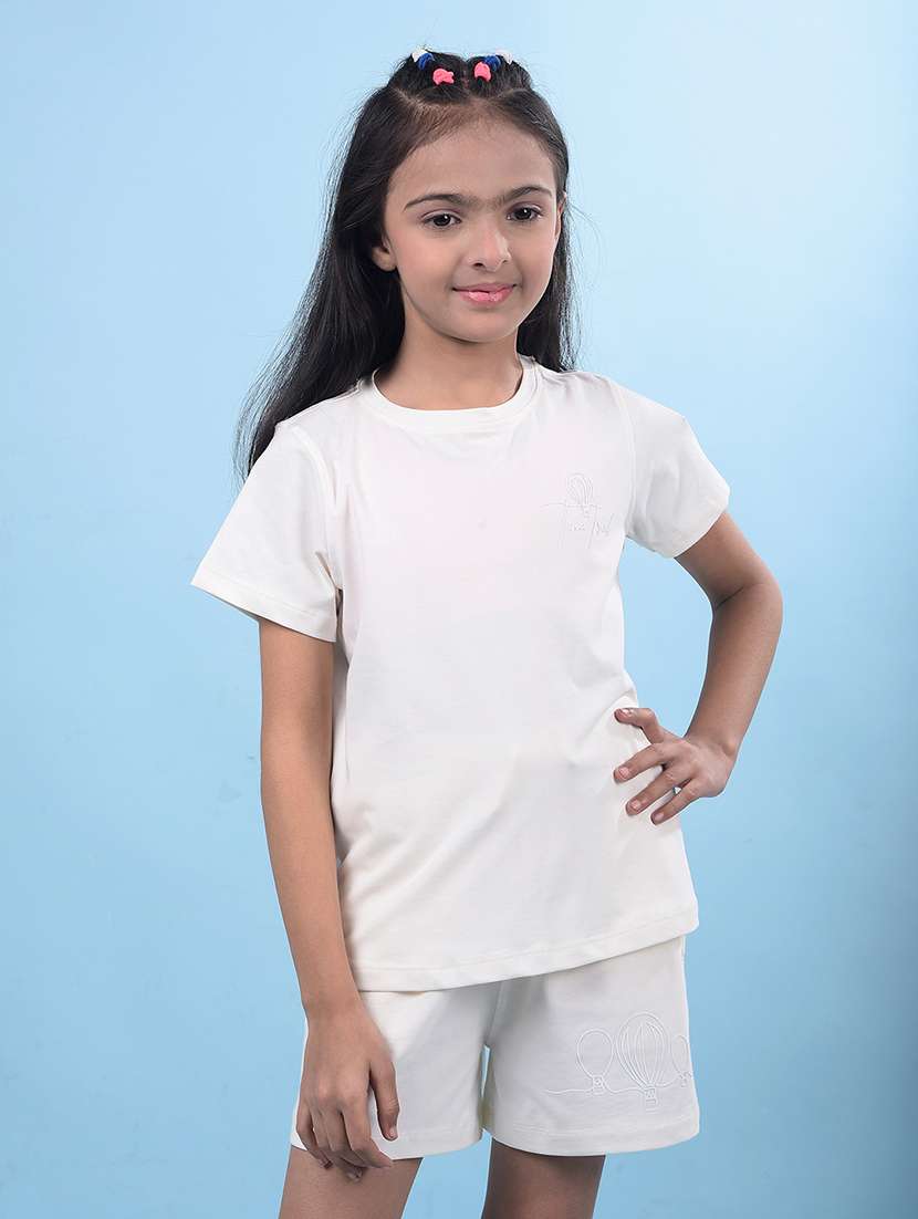 girls white solid round neck regular tee