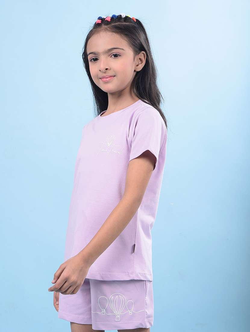 girls lavender solid round neck regular tee - 21750552 -  Standard Image - 1