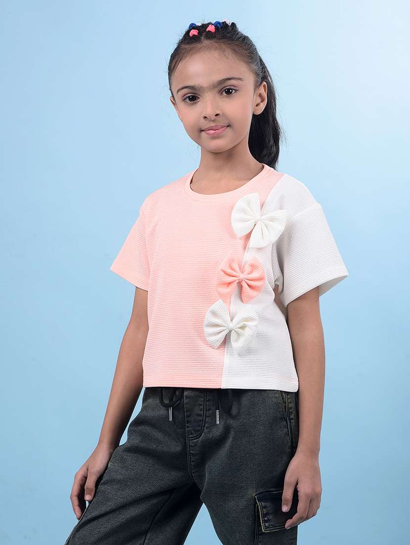 girls peach color block short sleeve regular tee - 21750554 -  Standard Image - 1