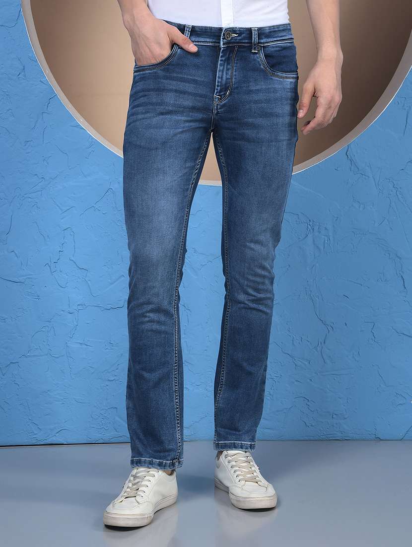 men solid mid rise slim fit jean