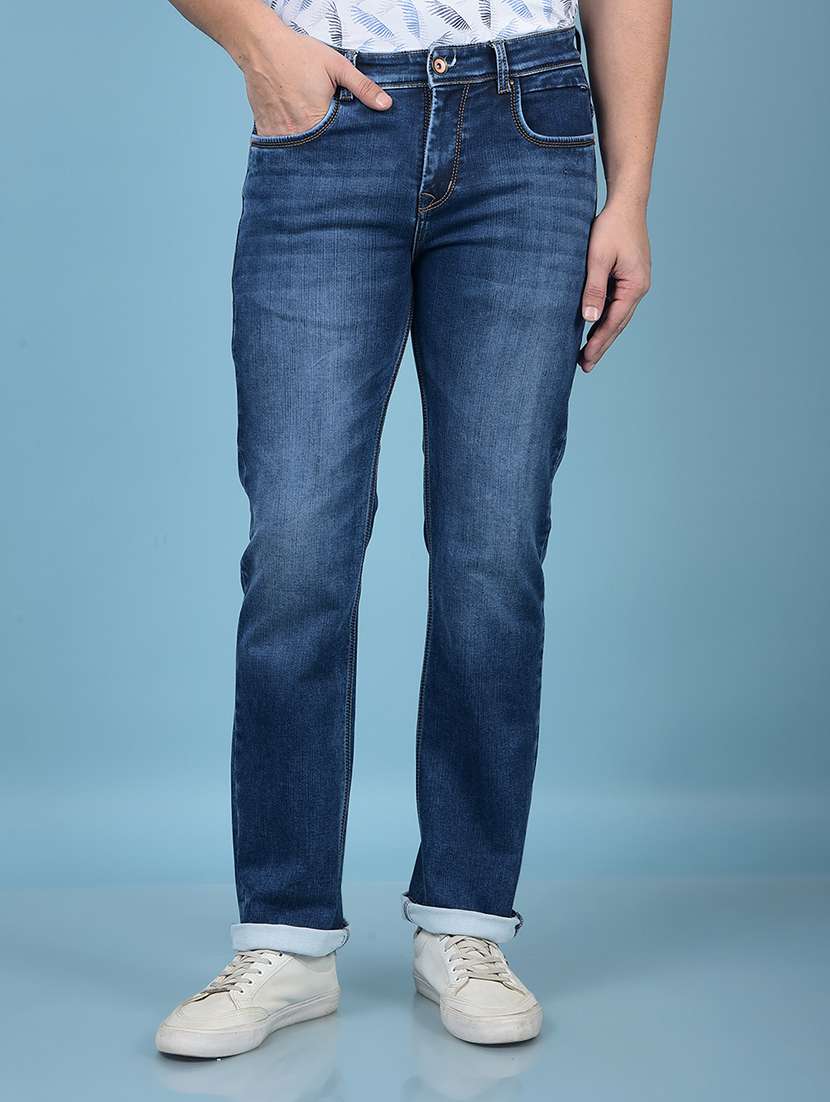men solid mid rise straight fit jean