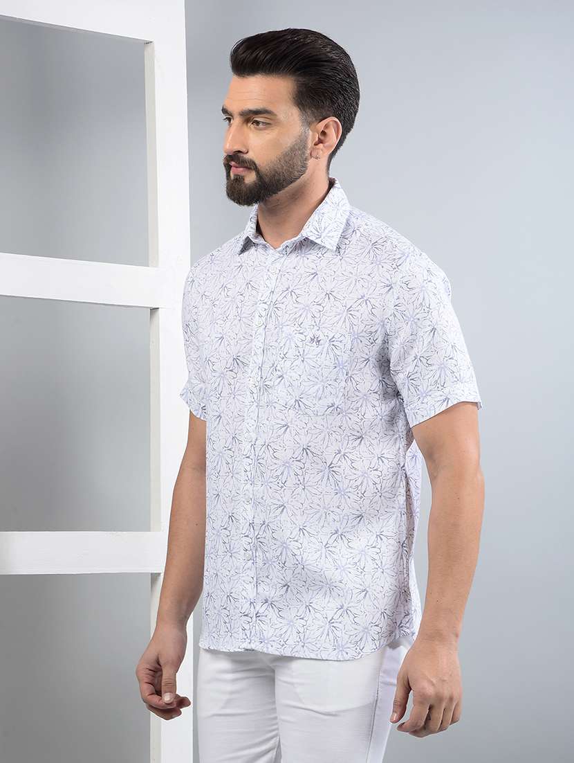 men floral printed short sleeve slim fit casual shirt - 21750567 -  Standard Image - 1