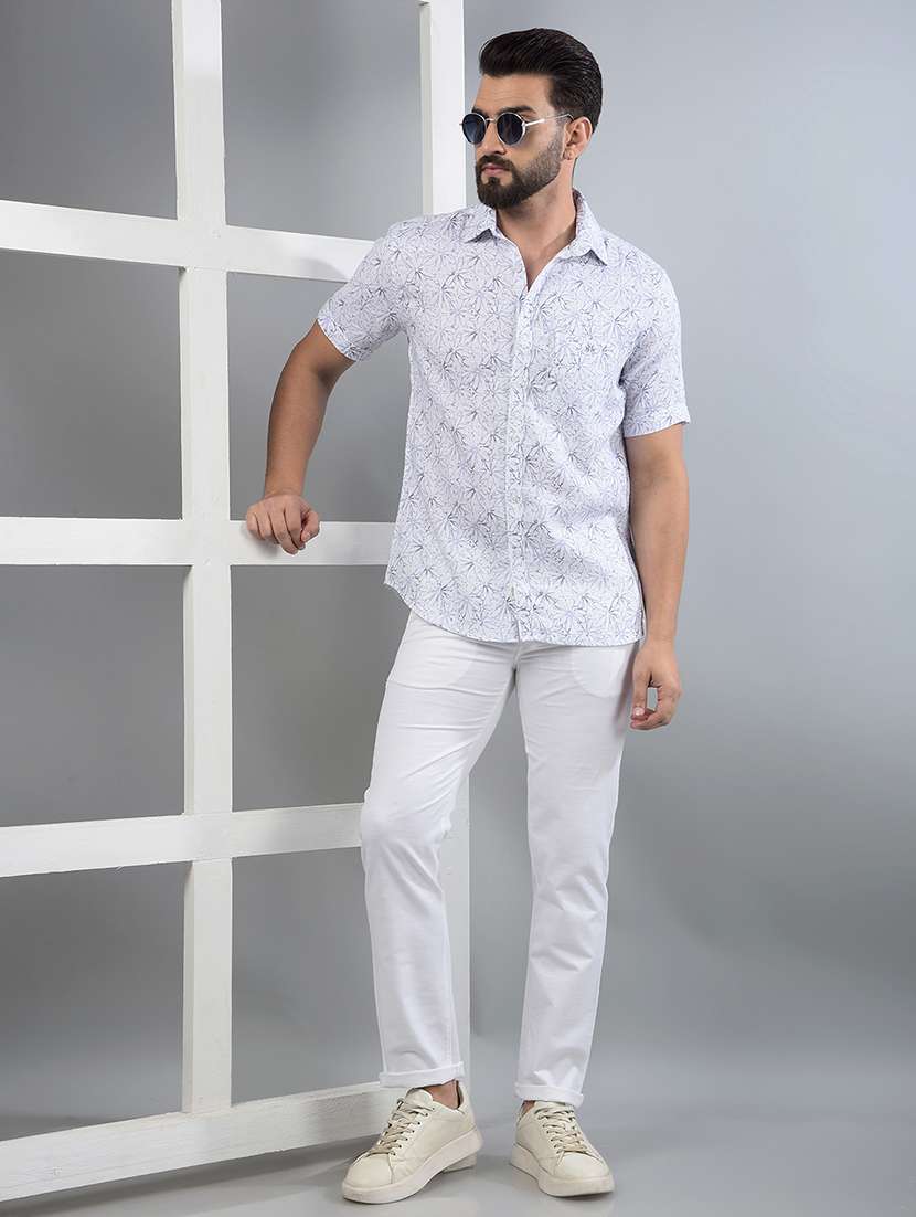 men floral printed short sleeve slim fit casual shirt - 21750567 -  Standard Image - 4