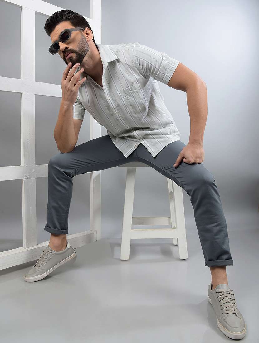 men striped short sleeve slim fit casual shirt - 21750573 -  Standard Image - 4