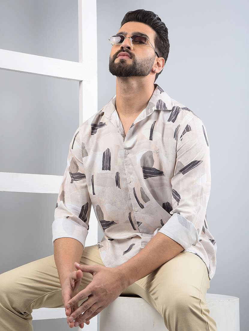 men printed long sleeve slim fit casual shirt - 21750582 -  Standard Image - 1