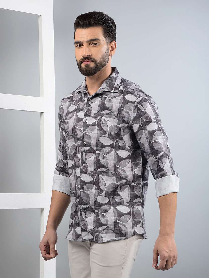men printed long sleeve slim fit casual shirt - 21750586 - Standard Image - 1
