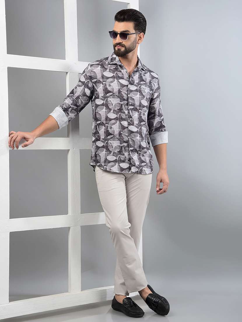 men printed long sleeve slim fit casual shirt - 21750586 - Standard Image - 4