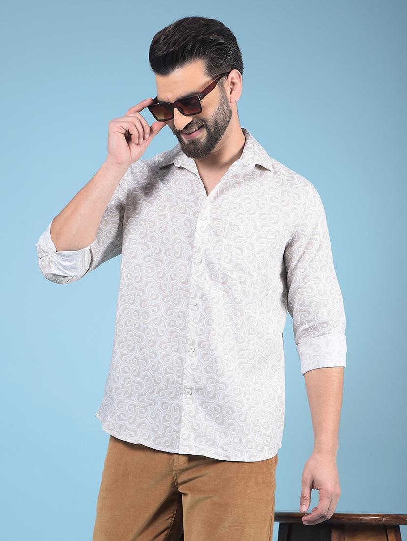 men printed long sleeve slim fit casual shirt - 21750595 - Zoom Image - 0