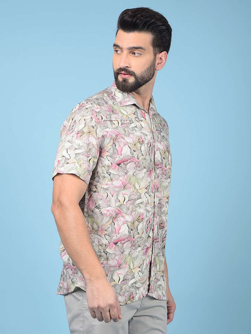 men floral printed short sleeve slim fit casual shirt - 21750597 -  Standard Image - 4