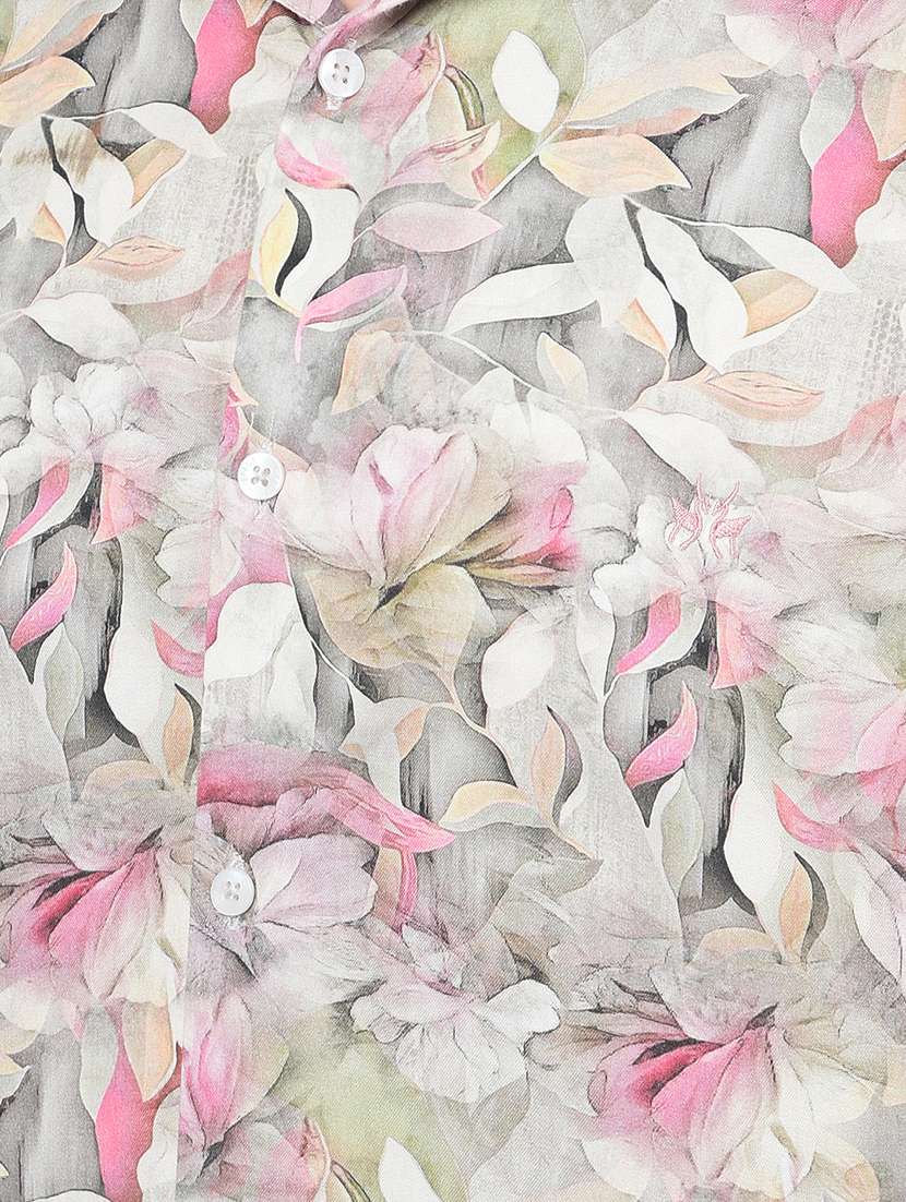 men floral printed short sleeve slim fit casual shirt - 21750597 -  Standard Image - 6