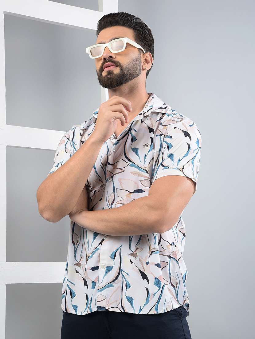 men floral printed short sleeve slim fit casual shirt - 21750599 -  Standard Image - 1