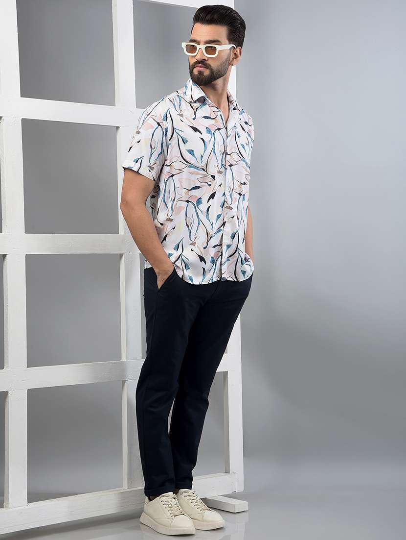 men floral printed short sleeve slim fit casual shirt - 21750599 -  Standard Image - 4