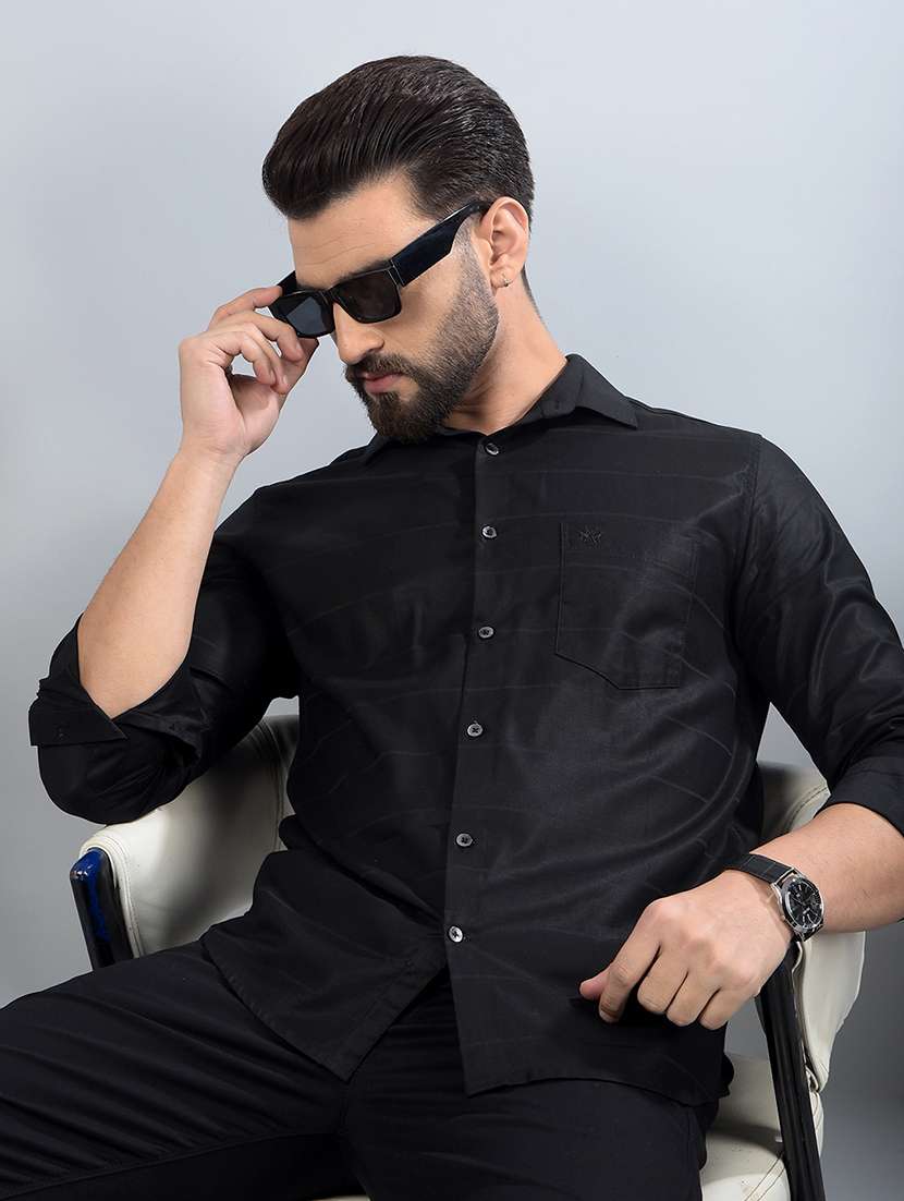 men striped long sleeve slim fit casual shirt - 21750604 -  Standard Image - 1