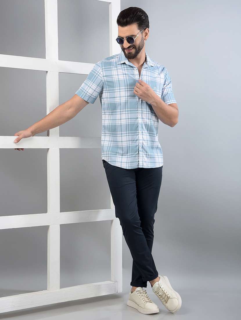 men checkered short sleeve slim fit casual shirt - 21750627 -  Standard Image - 4