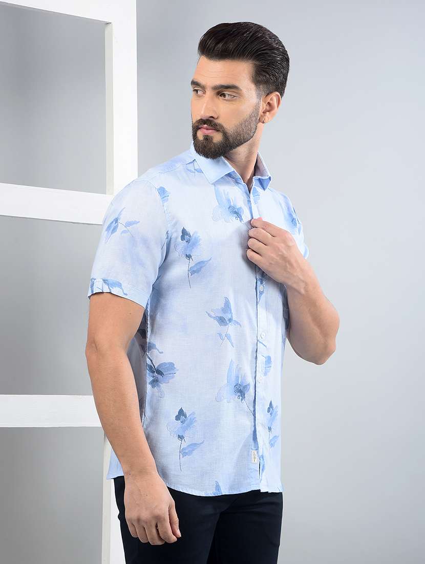 men floral printed short sleeve slim fit casual shirt - 21750634 -  Standard Image - 1