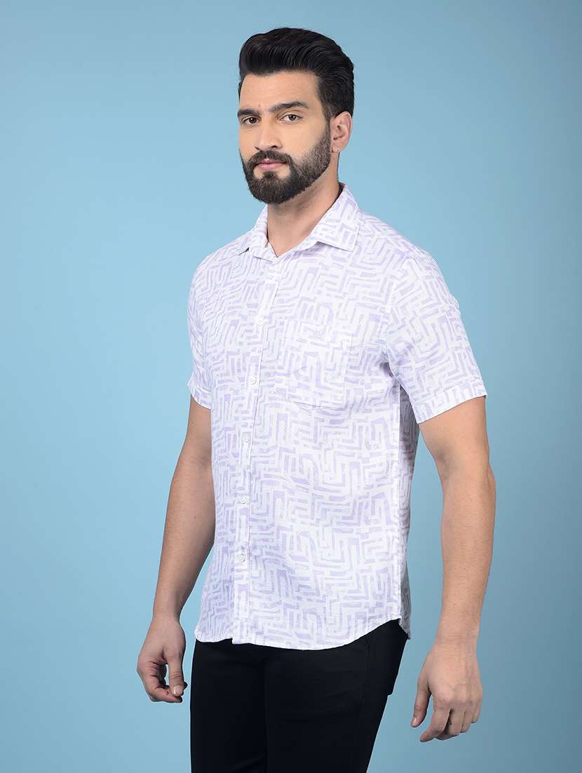 men printed short sleeve slim fit casual shirt - 21750636 -  Standard Image - 1